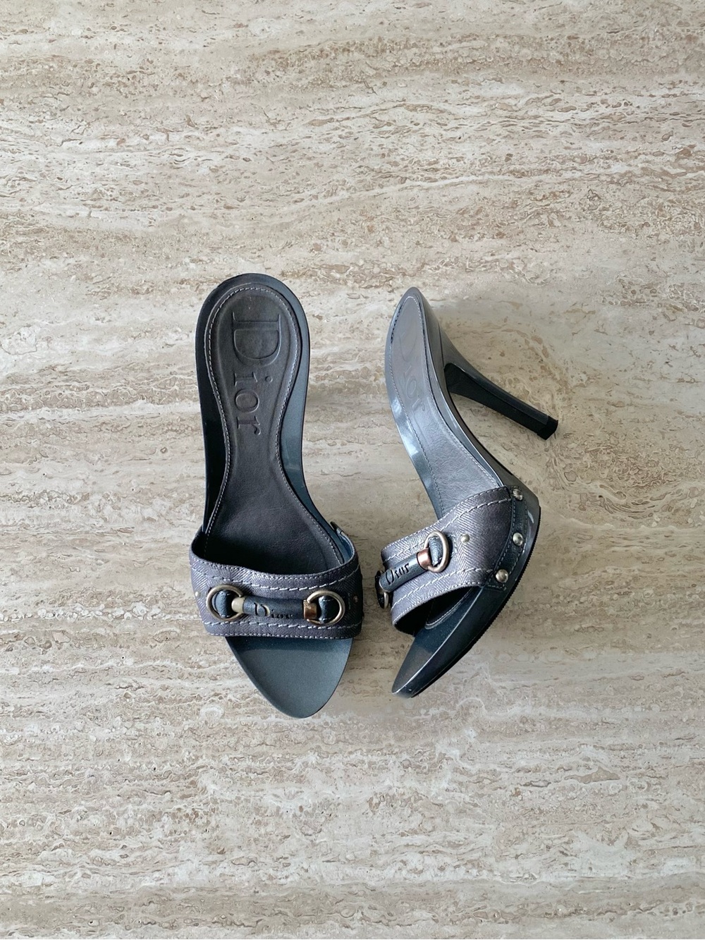 Vintage Dior Logo Ring Clog Mule Sandal Heels